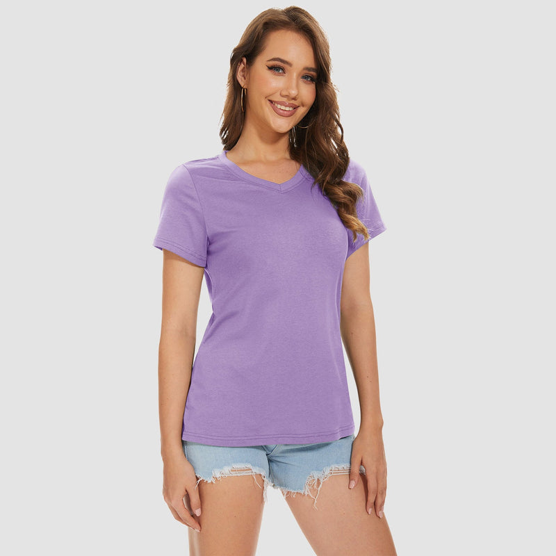 Women's V-Neck T-Shirt Quick Dry Cotton Basic Top 14