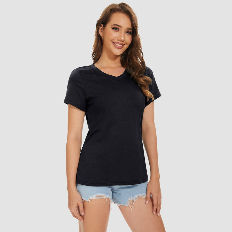 Women's V-Neck T-Shirt Quick Dry Cotton Basic Top 15