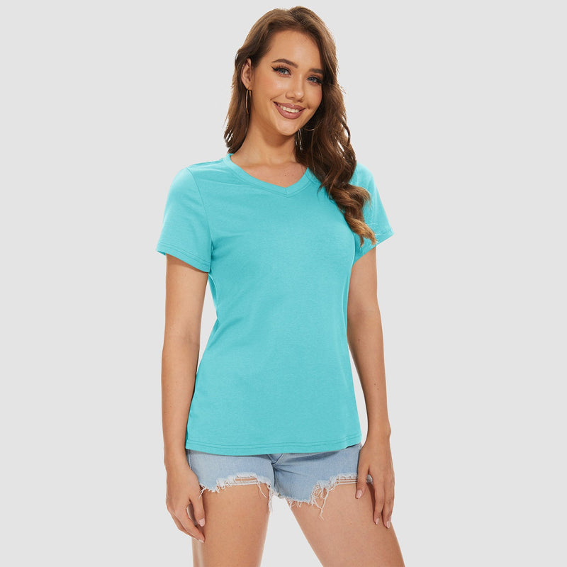 Women's V-Neck T-Shirt Quick Dry Cotton Basic Top 17
