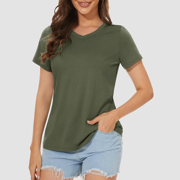 Women's V-Neck T-Shirt Quick Dry Cotton Basic Top 1