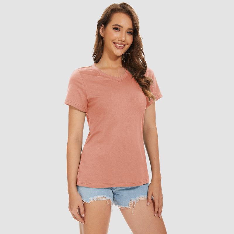 Women's V-Neck T-Shirt Quick Dry Cotton Basic Top 21
