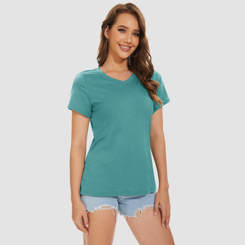 Women's V-Neck T-Shirt Quick Dry Cotton Basic Top 22