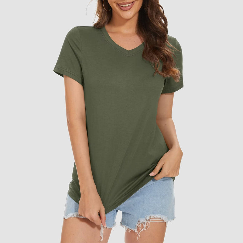 Women's V-Neck T-Shirt Quick Dry Cotton Basic Top 2