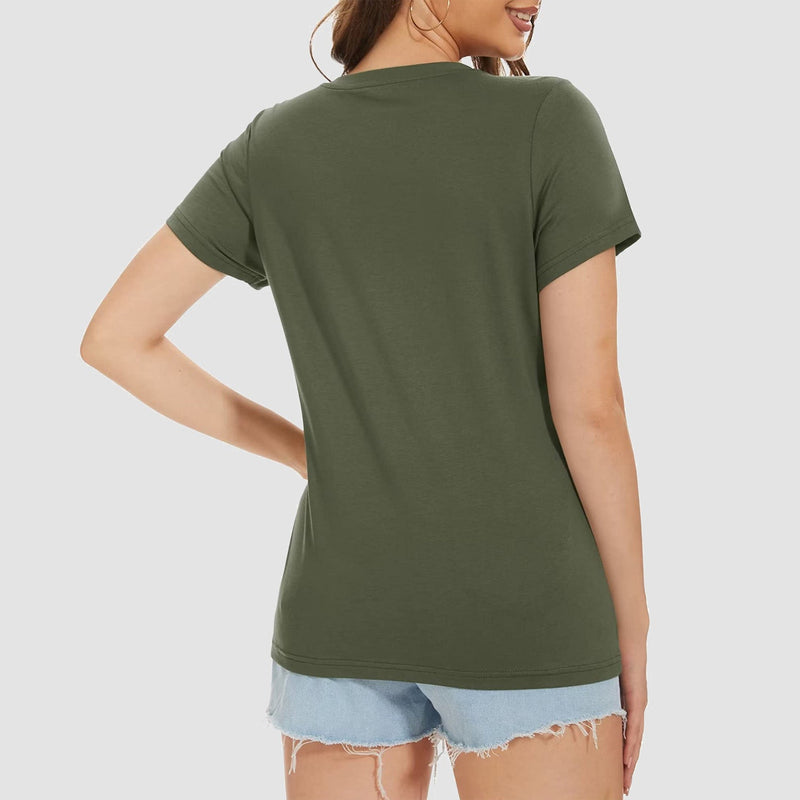 Women's V-Neck T-Shirt Quick Dry Cotton Basic Top 3