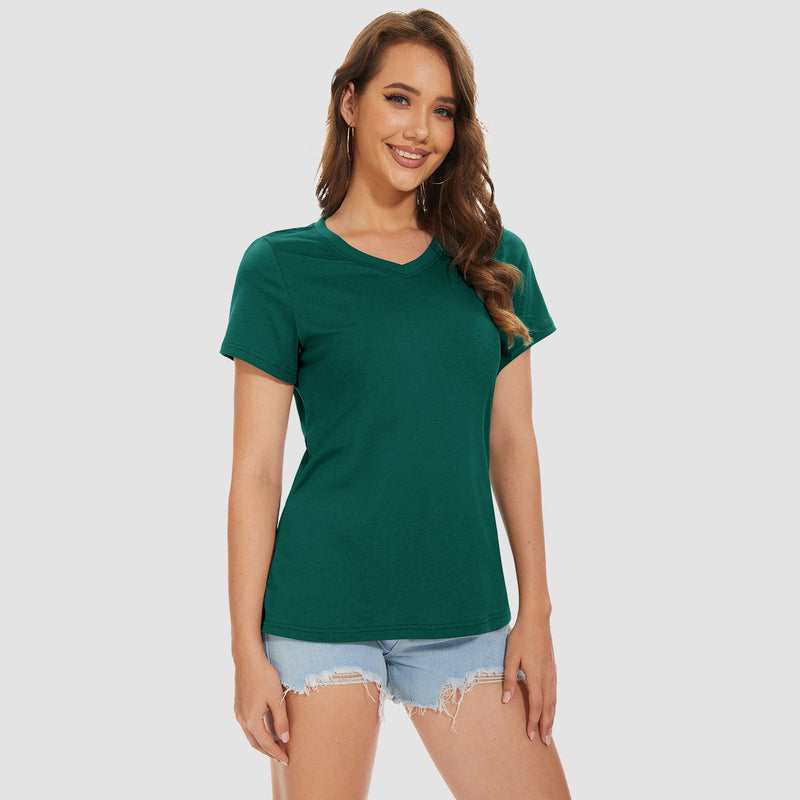 Women's V-Neck T-Shirt Quick Dry Cotton Basic Top 7