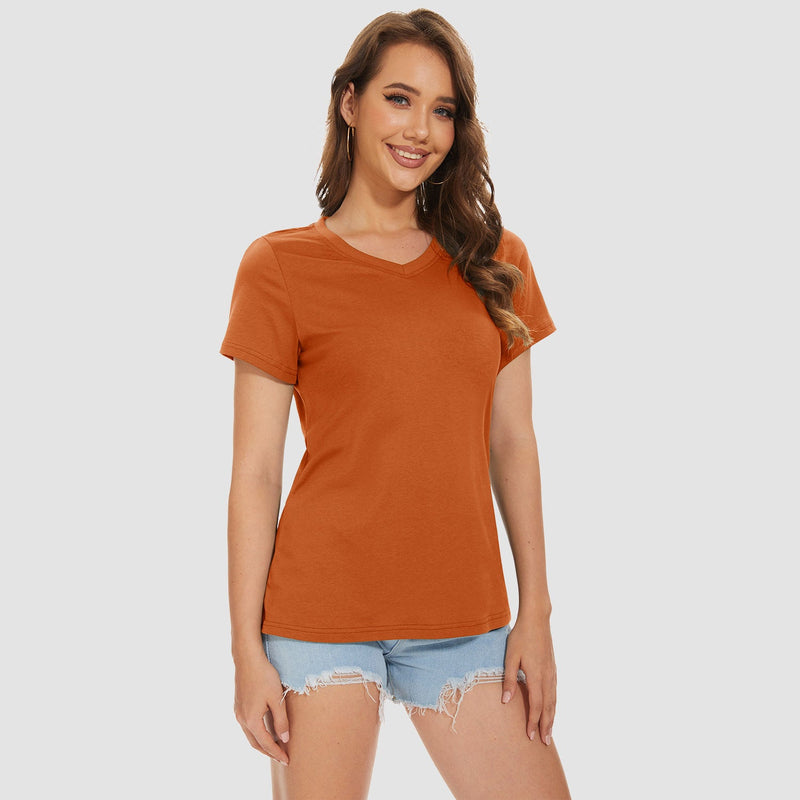 Women's V-Neck T-Shirt Quick Dry Cotton Basic Top 9