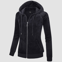 Women's Velour Fleece Hoodie Jacket Slim Fit Outwear 0