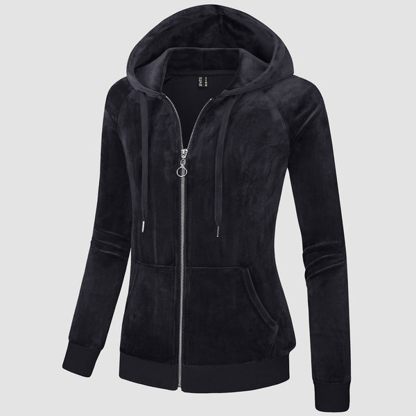 Women's Velour Fleece Hoodie Jacket Slim Fit Outwear 0
