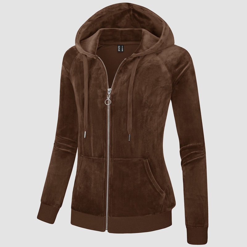 Women's Velour Fleece Hoodie Jacket Slim Fit Outwear 10
