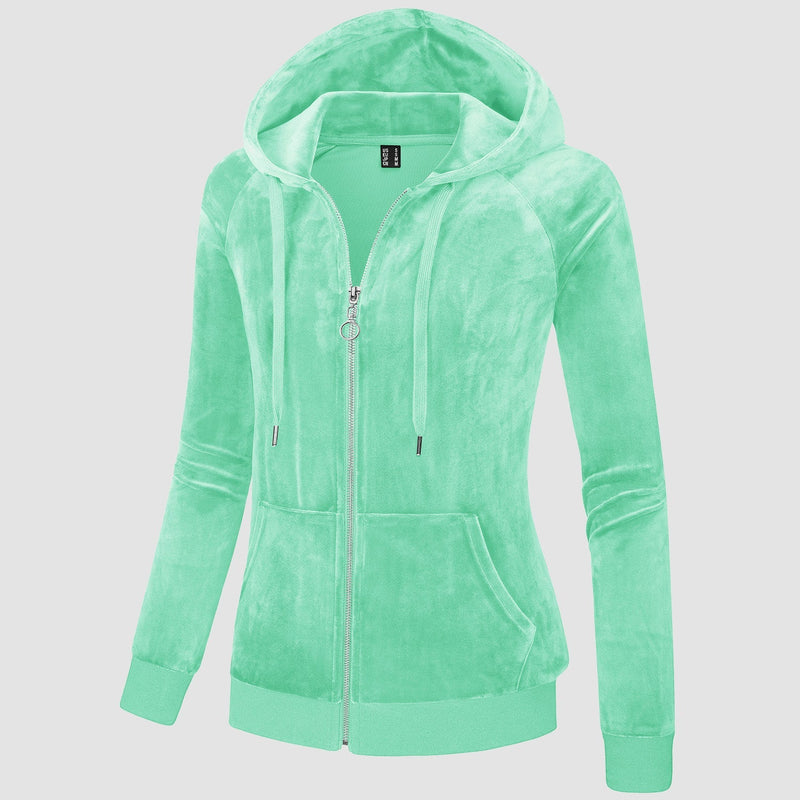 Women's Velour Fleece Hoodie Jacket Slim Fit Outwear 11
