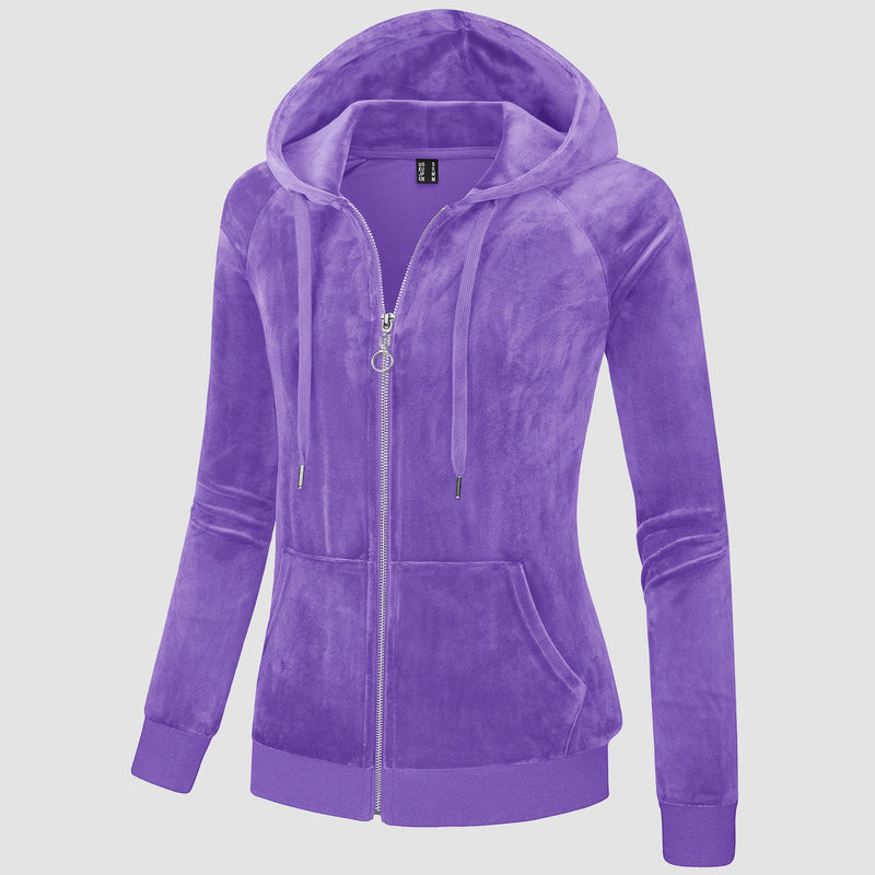 Women's Velour Fleece Hoodie Jacket Slim Fit Outwear 12