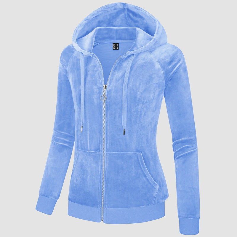 Women's Velour Fleece Hoodie Jacket Slim Fit Outwear 13