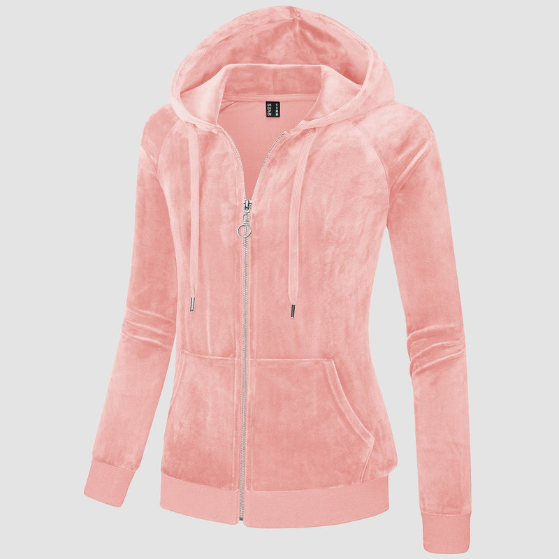 Women's Velour Fleece Hoodie Jacket Slim Fit Outwear 14