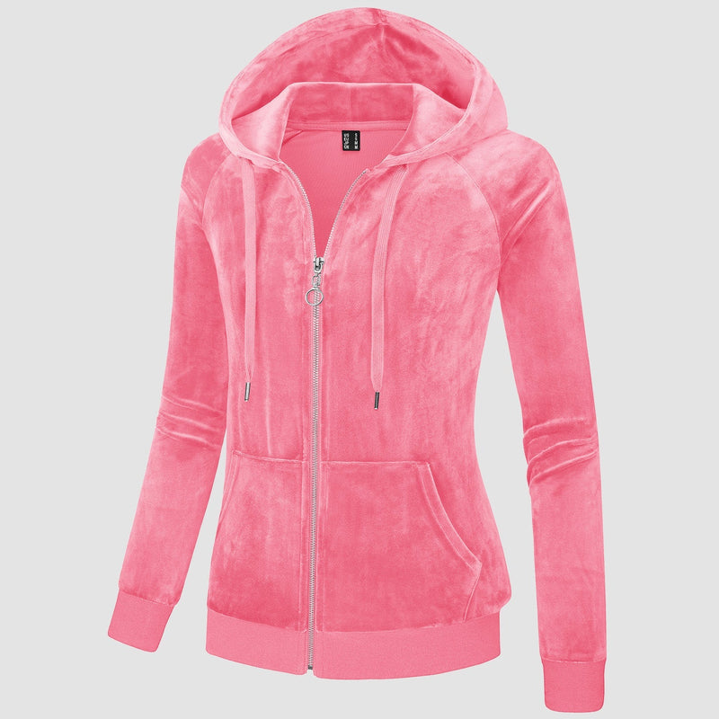 Women's Velour Fleece Hoodie Jacket Slim Fit Outwear 15