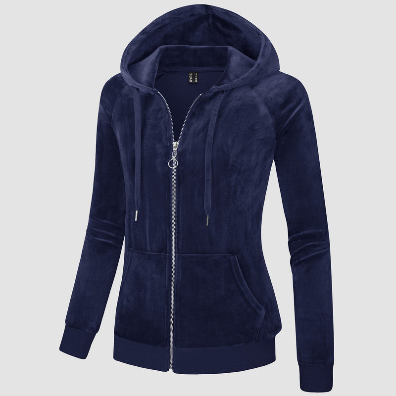Women's Velour Fleece Hoodie Jacket Slim Fit Outwear 16
