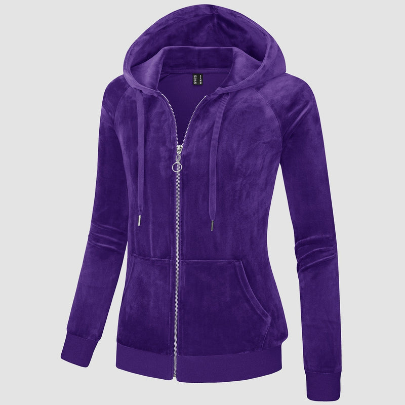 Women's Velour Fleece Hoodie Jacket Slim Fit Outwear 17