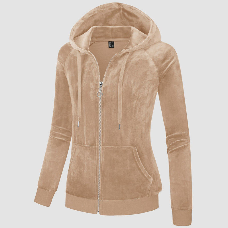 Women's Velour Fleece Hoodie Jacket Slim Fit Outwear 18