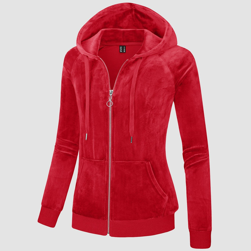 Women's Velour Fleece Hoodie Jacket Slim Fit Outwear 21