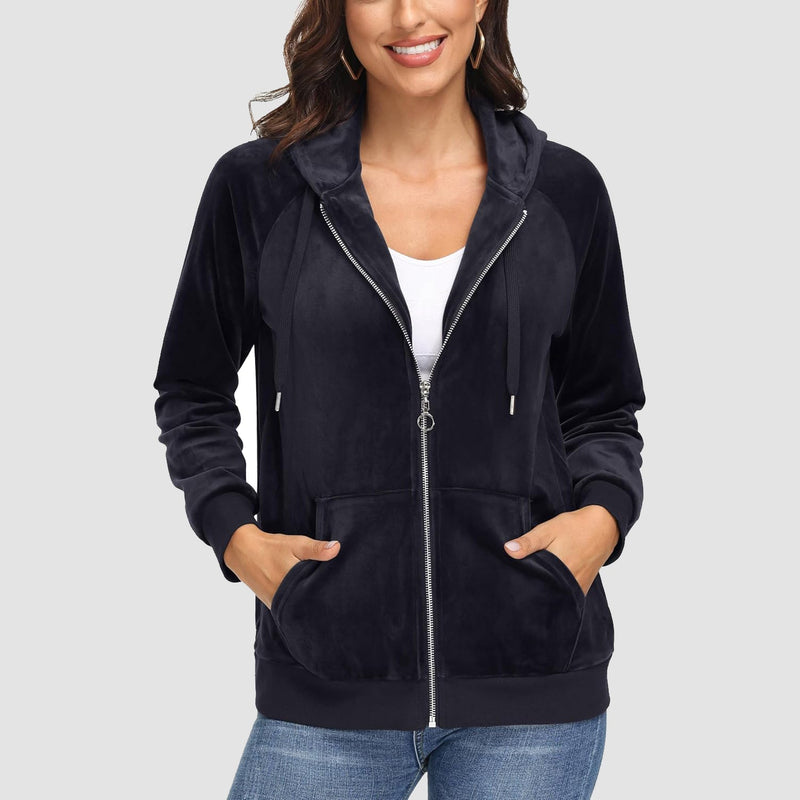 Women's Velour Fleece Hoodie Jacket Slim Fit Outwear 2