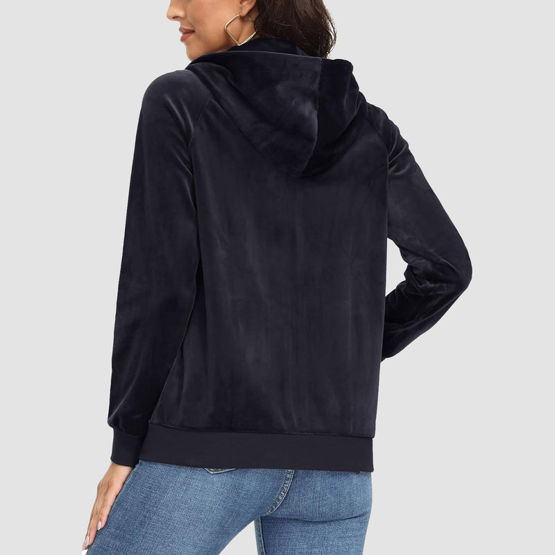 Women's Velour Fleece Hoodie Jacket Slim Fit Outwear 3