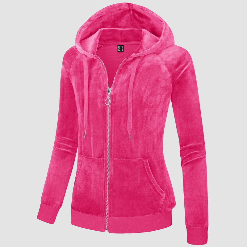 Women's Velour Fleece Hoodie Jacket Slim Fit Outwear 4