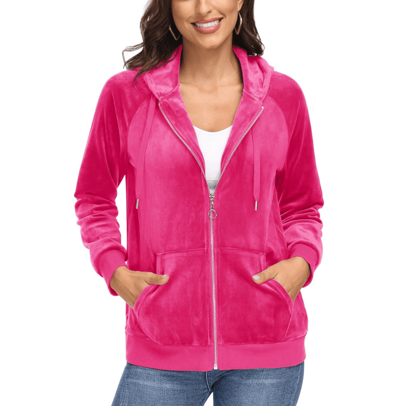Women's Velour Fleece Hoodie Jacket Slim Fit Outwear 5