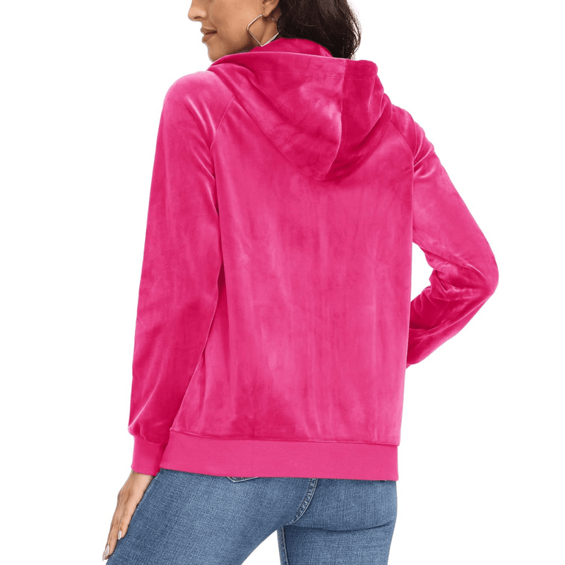 Women's Velour Fleece Hoodie Jacket Slim Fit Outwear 7