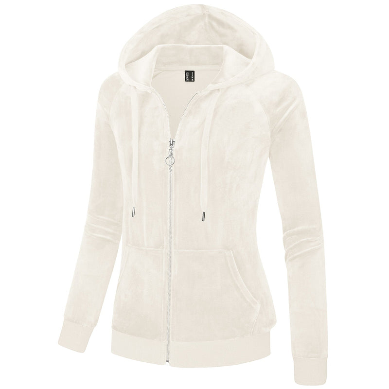 Women's Velour Fleece Hoodie Jacket Slim Fit Outwear 8