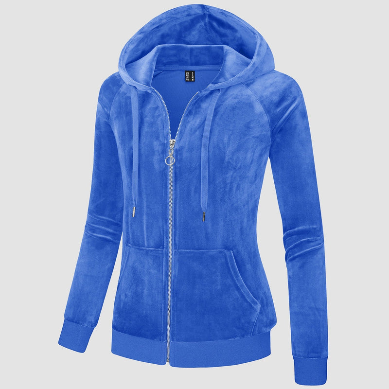Women's Velour Fleece Hoodie Jacket Slim Fit Outwear 9