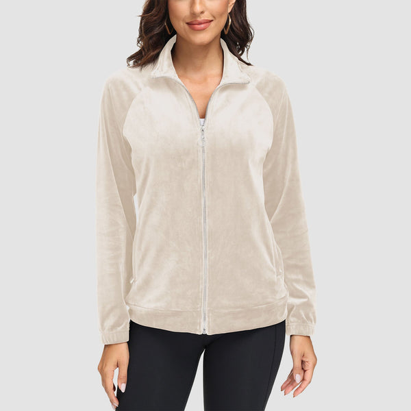 Women's Velour Fleece Jacket - Full Zip & Zipper Pockets 0