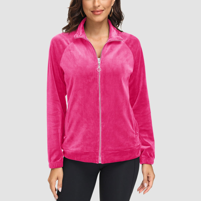 Women's Velour Fleece Jacket - Full Zip & Zipper Pockets 13