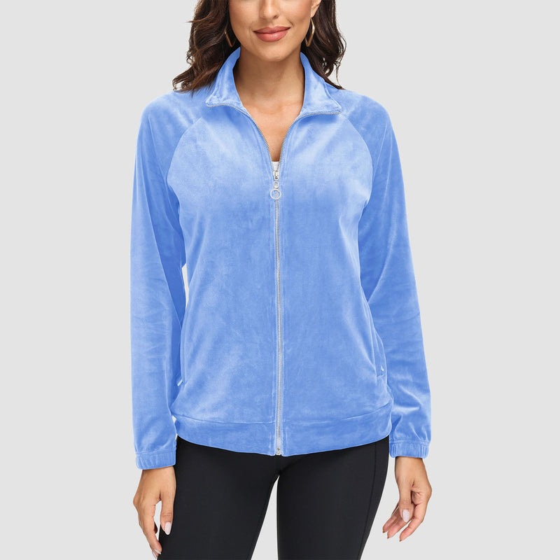Women's Velour Fleece Jacket - Full Zip & Zipper Pockets 14