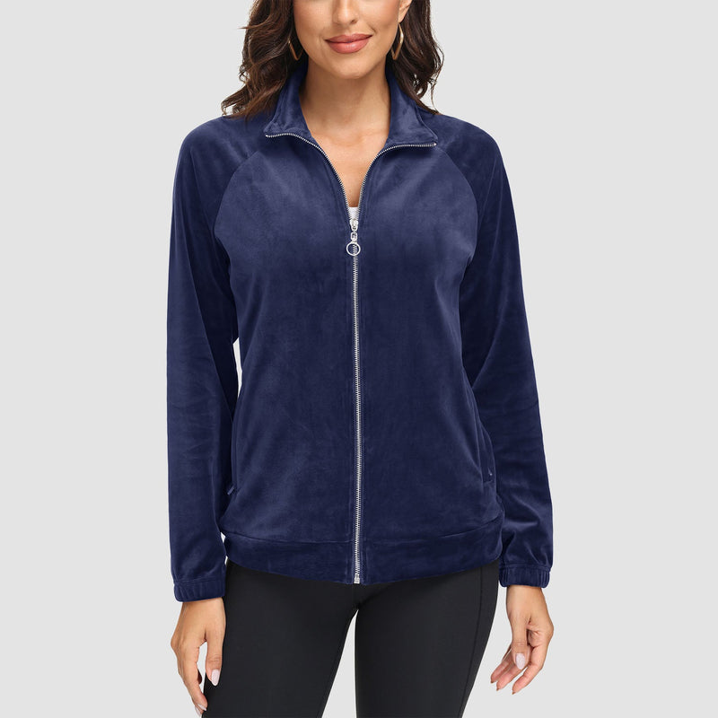 Women's Velour Fleece Jacket - Full Zip & Zipper Pockets 16