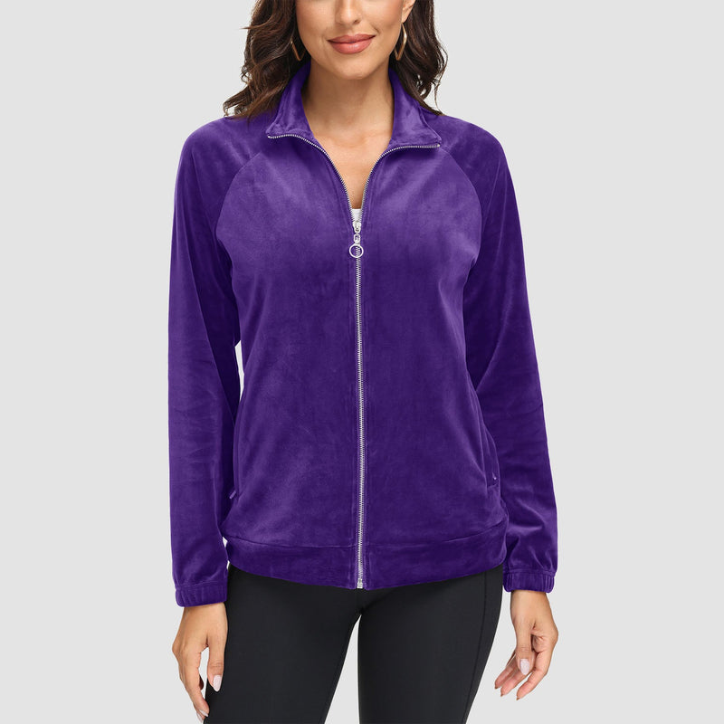 Women's Velour Fleece Jacket - Full Zip & Zipper Pockets 18
