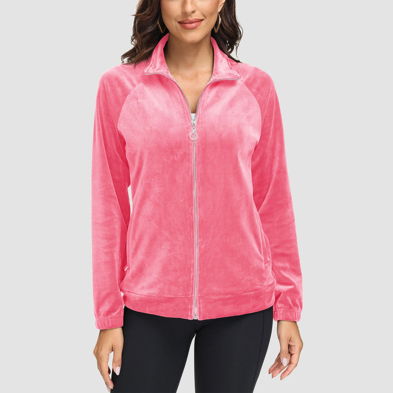 Women's Velour Fleece Jacket - Full Zip & Zipper Pockets 19