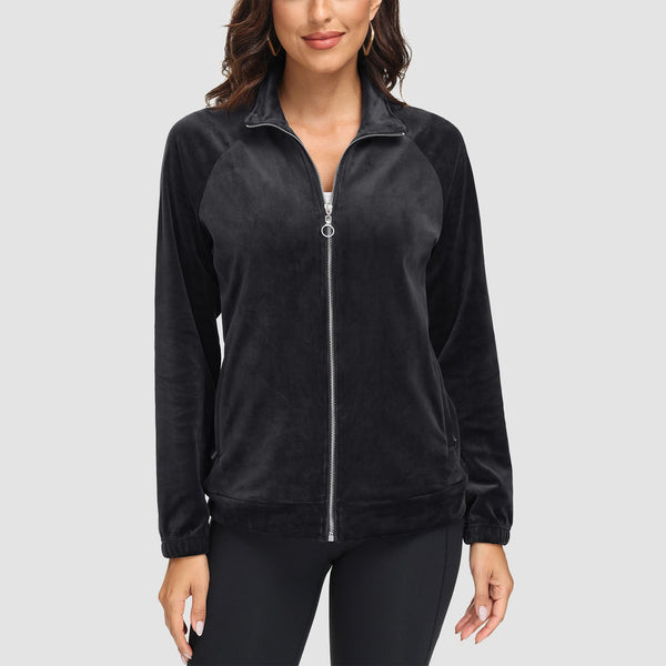Women's Velour Fleece Jacket - Full Zip & Zipper Pockets 1