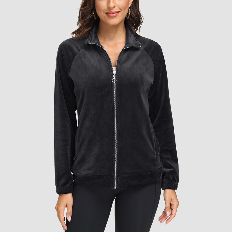 Women's Velour Fleece Jacket - Full Zip & Zipper Pockets 1
