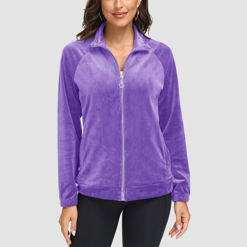 Women's Velour Fleece Jacket - Full Zip & Zipper Pockets 21
