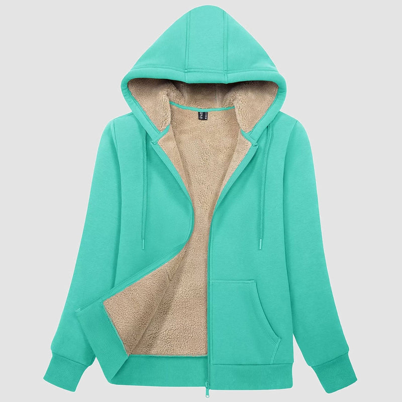 Women's Zip-Up Sherpa Lined Fleece Hoodie Jacket 10