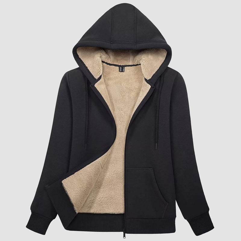 Women's Zip-Up Sherpa Lined Fleece Hoodie Jacket 12