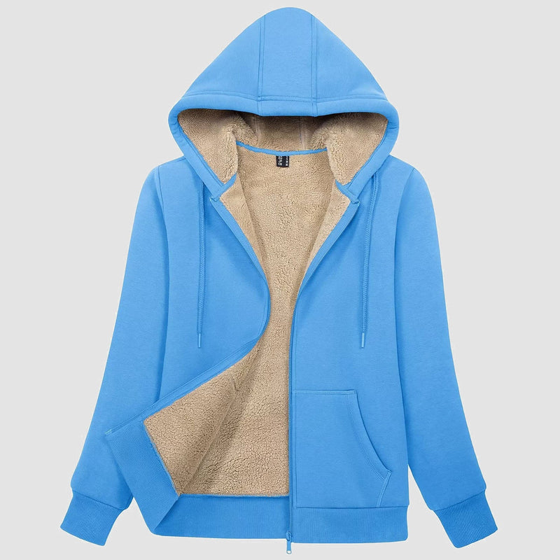 Women's Zip-Up Sherpa Lined Fleece Hoodie Jacket 19