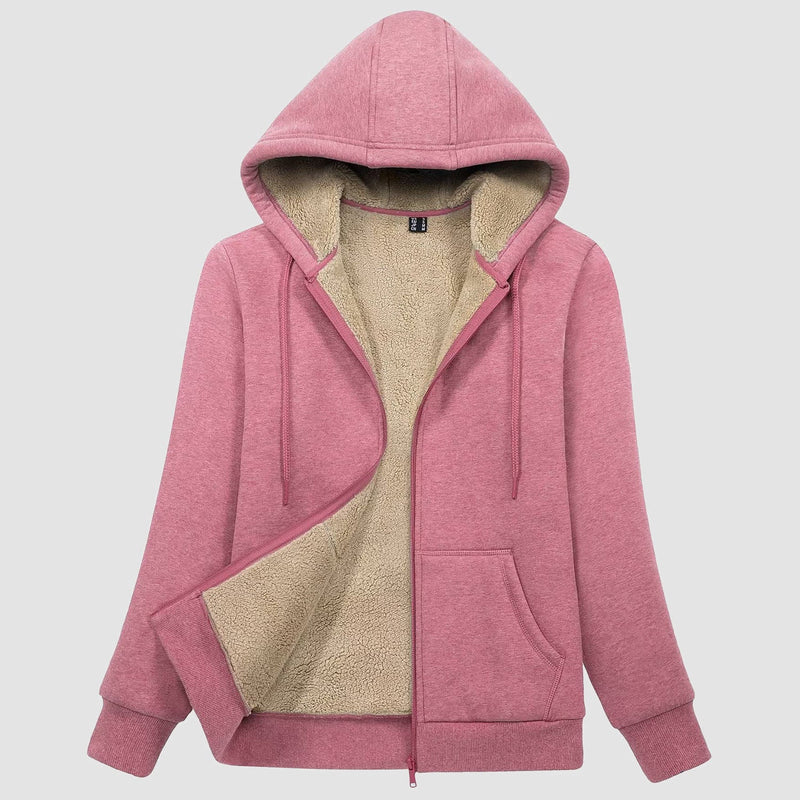 Women's Zip-Up Sherpa Lined Fleece Hoodie Jacket 23