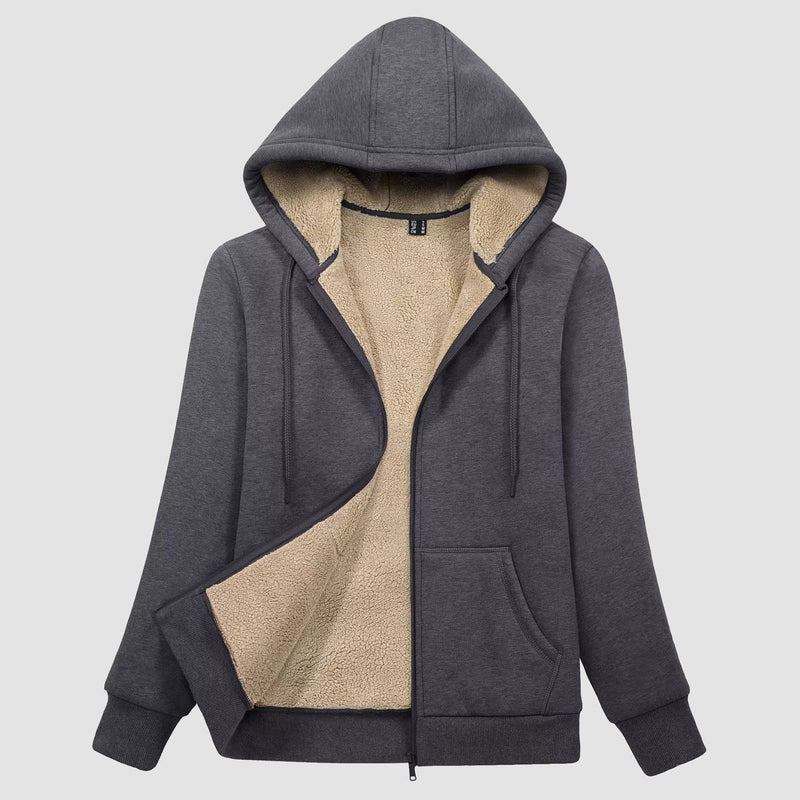 Women's Zip-Up Sherpa Lined Fleece Hoodie Jacket 24
