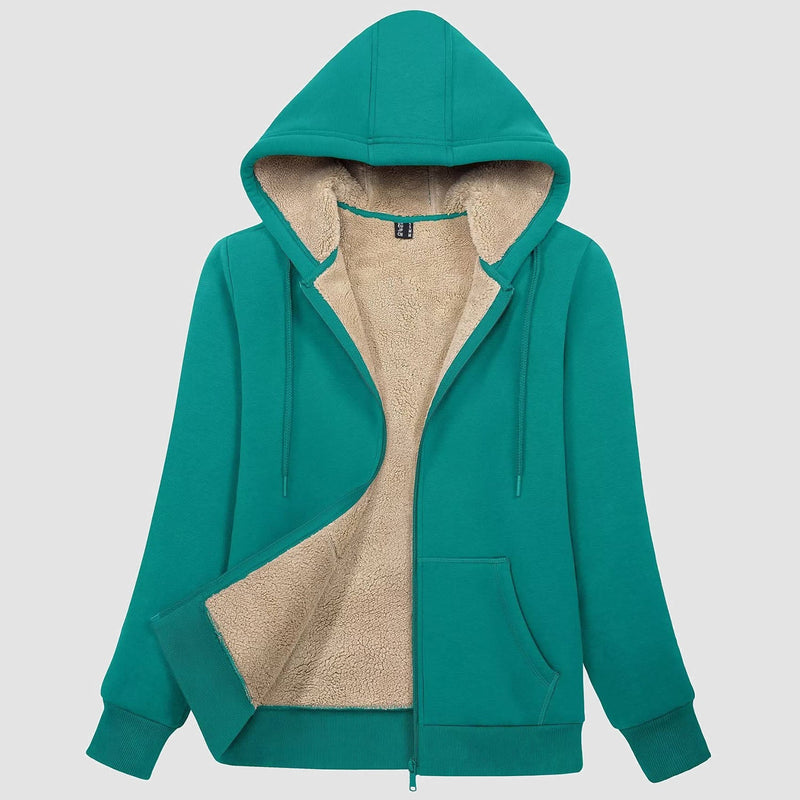 Women's Zip-Up Sherpa Lined Fleece Hoodie Jacket 25