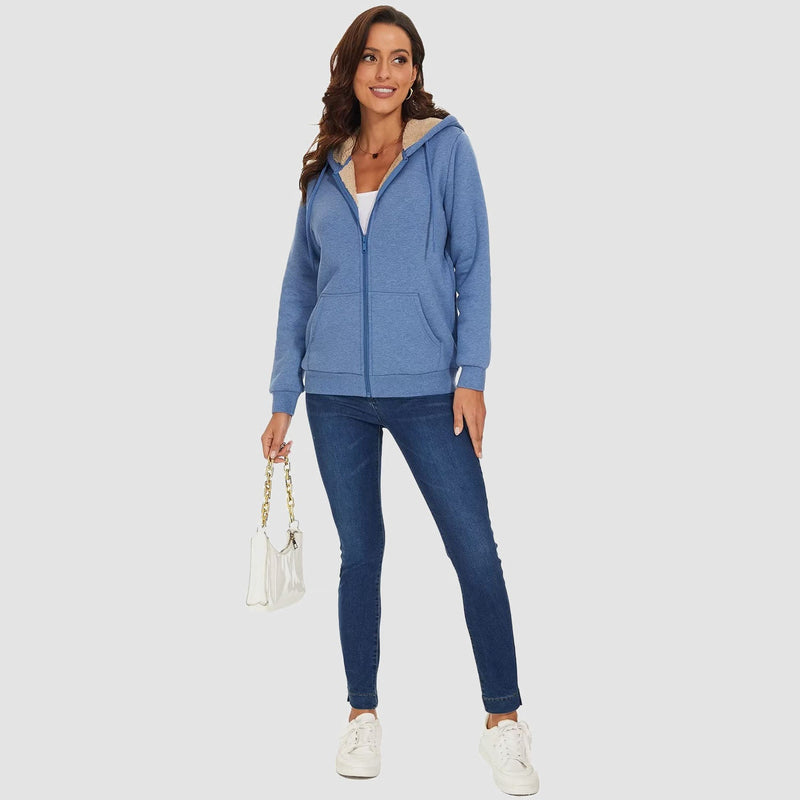 Women's Zip-Up Sherpa Lined Fleece Hoodie Jacket 3
