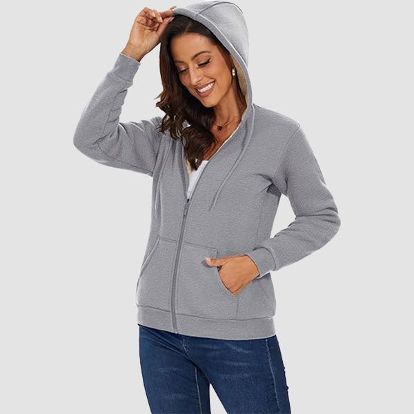 Women's Zip-Up Sherpa Lined Fleece Hoodie Jacket 8
