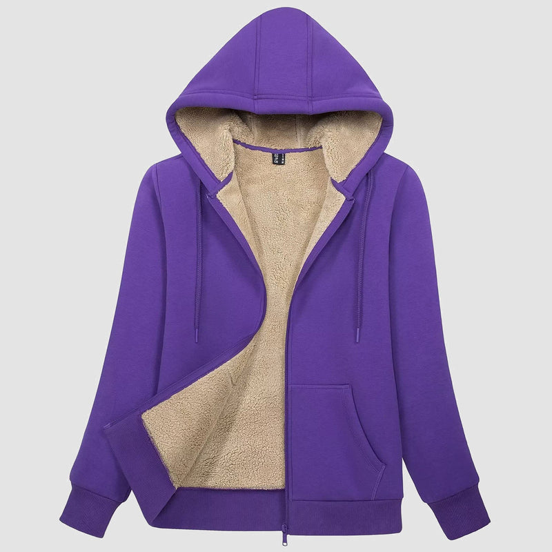 Women's Zip-Up Sherpa Lined Fleece Hoodie Jacket 9