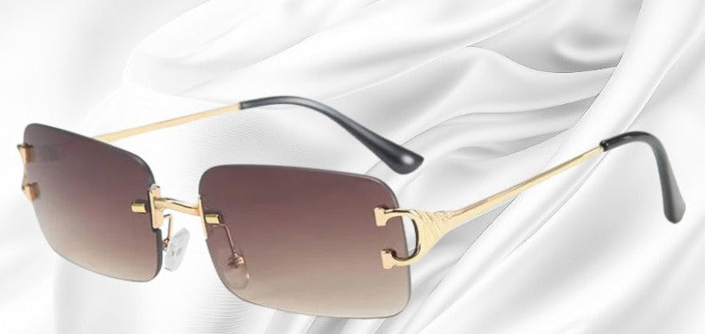Rimless Rectangular Sunglasses – Unisex, Metal Temples, Tinted UV-Protection Lenses