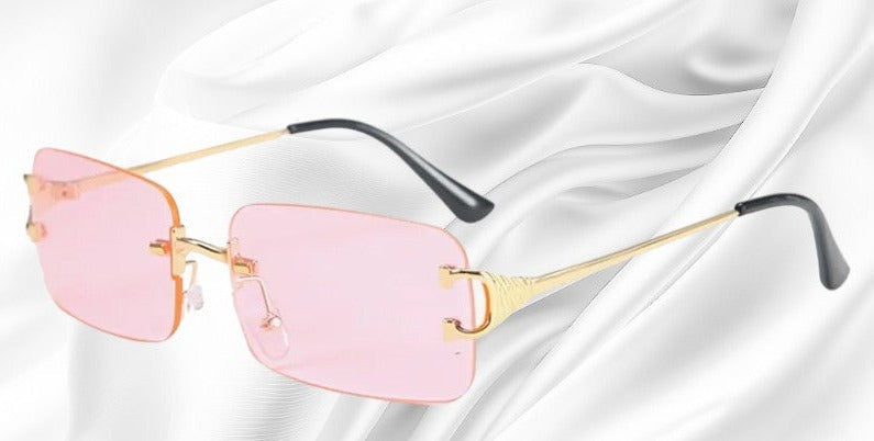 Rimless Rectangular Sunglasses – Unisex, Metal Temples, Tinted UV-Protection Lenses