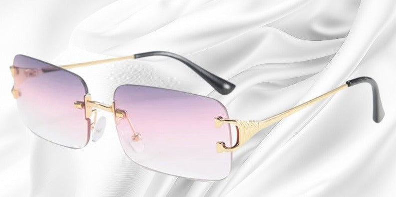 Rimless Rectangular Sunglasses – Unisex, Metal Temples, Tinted UV-Protection Lenses